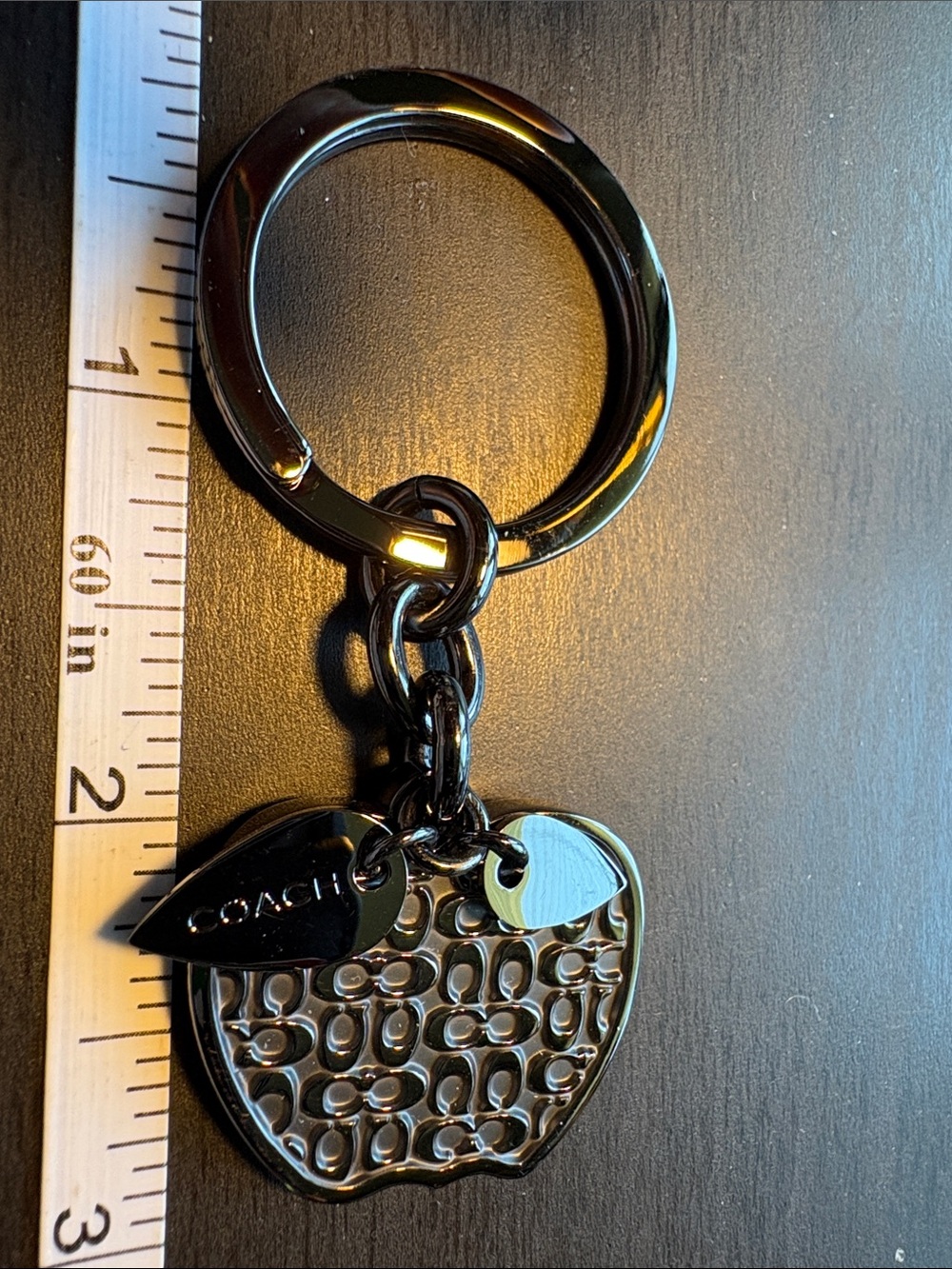 Coach Vintage Black Gunmetal Heart Apple Keychain